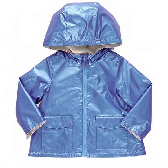 NEW PINK CHICKEN girl's rafa rain coat in blue metallic